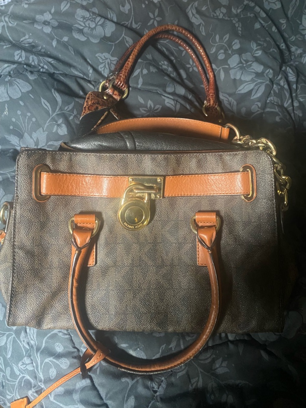 Michael Kors Brown and Tan Leather Satchel with Gold Hardware